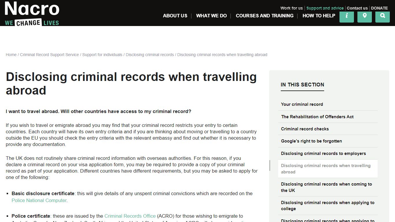 Do I need to disclose my criminal record when travelling abroad ... - Nacro